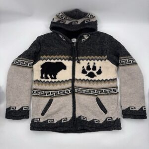 Rocky Mountain Outfitters Wool Knit Bear Zip Hoodie Jacket Size L